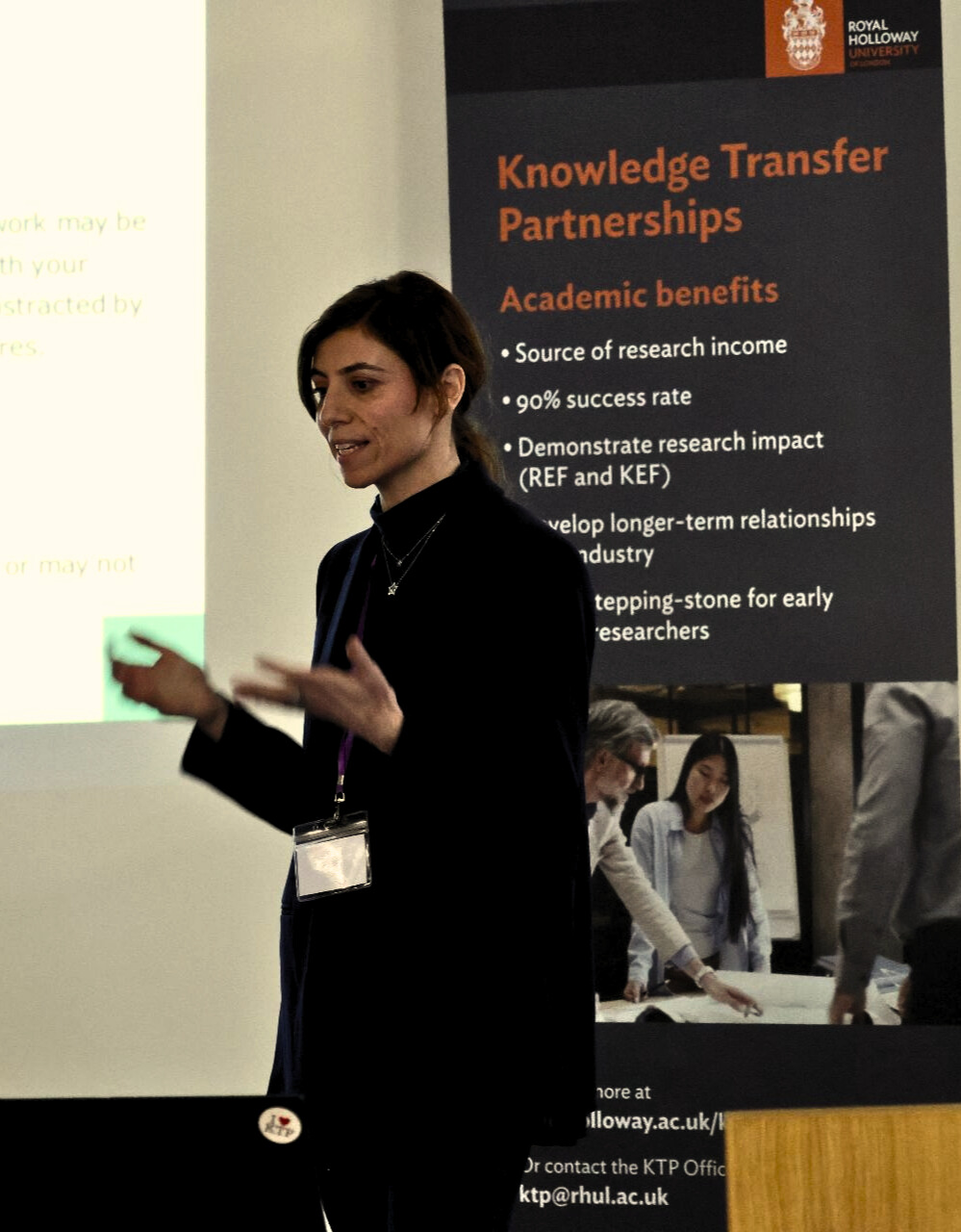 Photo of Laura Cioffi presenting at Royal Holloway University of London